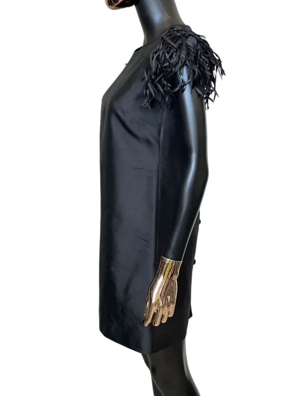 Kate Spade Vicky Fringe Sleeve Silk Cotton Shift Dress Black Size 2 Small